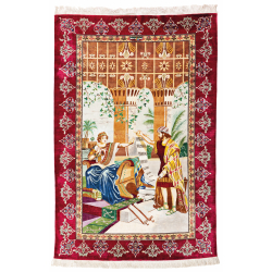 Fine Silk Ghom Pictorial Rug signed "Ghom Eliyani" (12 x 12 knots per sq cm)