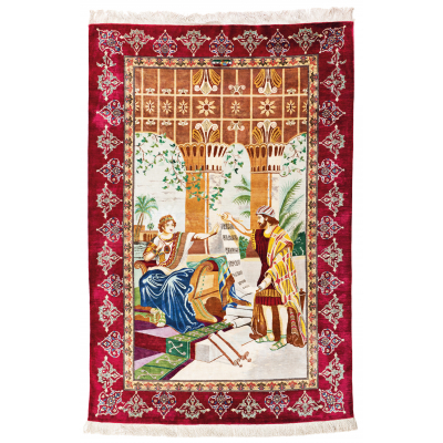 Fine Silk Ghom Pictorial Rug signed "Ghom Eliyani" (12 x 12 knots per sq cm)