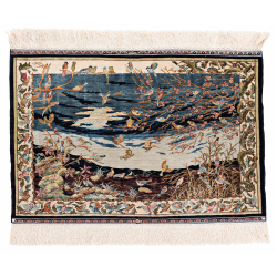 Signed Silk Hereke Pictorial Rug (12 x 12 knots per sq cm)