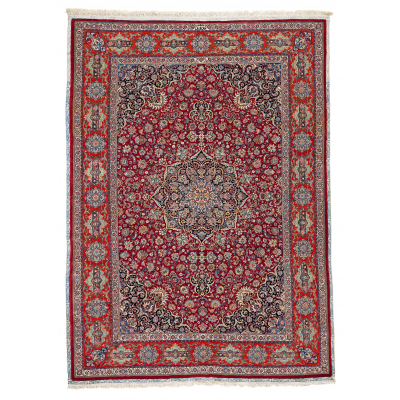 Feiner Mesched mit Metallbroschierung signiert "Mashad Khodyavi" (12 x 12 Knoten per qcm)